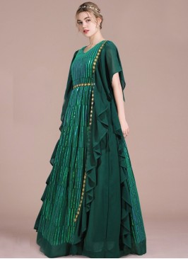 Majestic Green Sequins Designer Gown