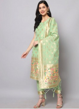 Majestic Jacquard Work Sea Green Silk Trendy Salwar Suit