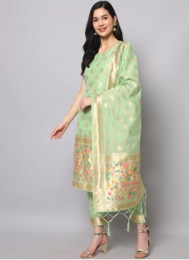 Majestic Jacquard Work Sea Green Silk Trendy Salwa