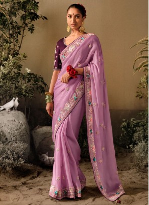 Majestic Purple Embroidered Trendy Saree