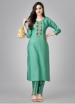 Majestic Rayon Sea Green Printed Party Wear Kurti