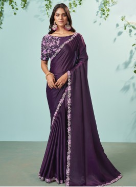 Majesty Crepe Silk Border Purple Designer Saree