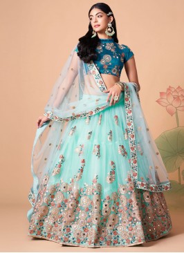 Majesty Embroidered Aqua Blue Trendy Lehenga Choli