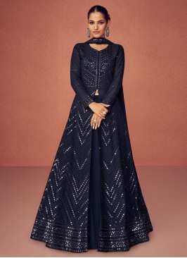 Majesty Embroidered Navy Blue A Line Lehenga Choli