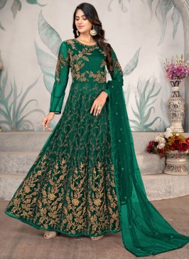 Majesty Embroidered Net Green Anarkali Salwar Suit