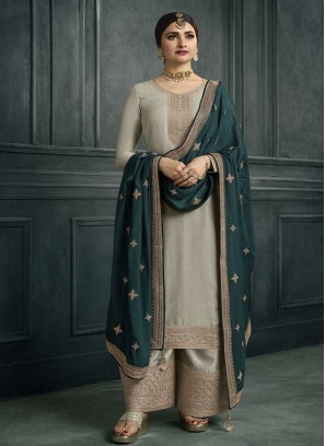 Majesty Grey Embroidered Silk Pakistani Salwar Kameez