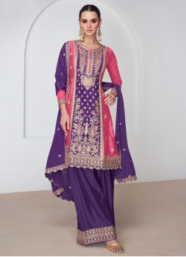 Majesty Pink and Purple Chinon Readymade Salwar Kameez