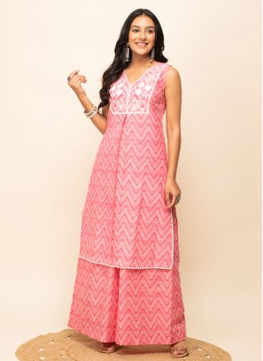 Majesty Printed Pink Cotton Palazzo Salwar Kameez