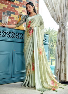 Majesty Sea Green Brasso Trendy Saree