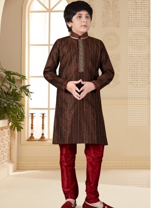 Coffee jaquard Indo Western Suit for Boys.