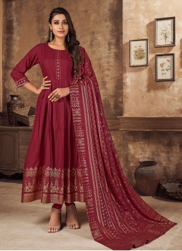 Maroom Color Rayon Kurti With Dupatta