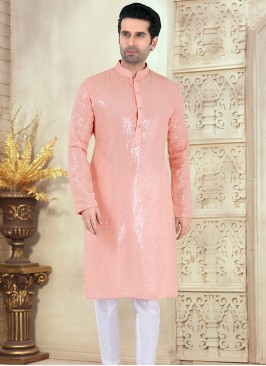 Peach and Off-White Georgette Kurta Pajama Set wit