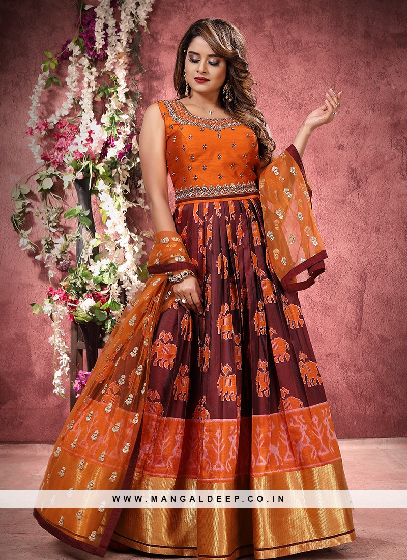 New Fancy Orange Color Anarkali Suit at Rs 690 | एम्ब्रॉयडर्ड अनारकली सूट  in Surat | ID: 11125371997