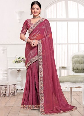 Maroon and Rani Ceremonial Silk Contemporary Saree