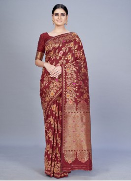 Maroon Banarasi Silk Saree