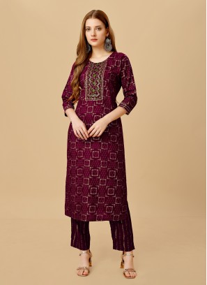 Maroon Ceremonial Rayon Party Wear Kurti