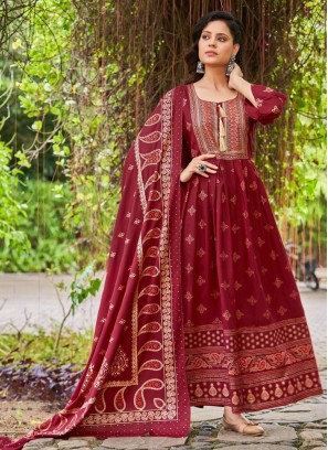 Maroon Ceremonial Rayon Trendy Gown