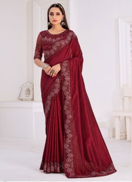 Maroon Ceremonial Silk Contemporary Style Saree