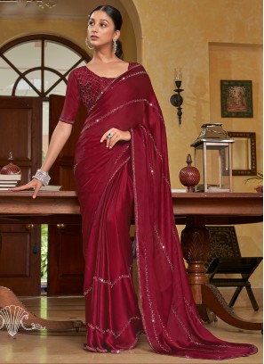 Maroon Chiffon Satin Classic Saree