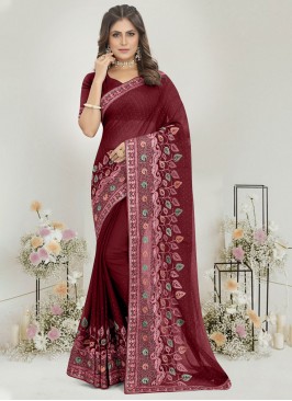 Maroon Chiffon Satin Wedding Trendy Saree