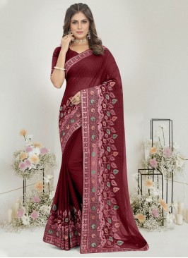 Maroon Chiffon Satin Wedding Trendy Saree