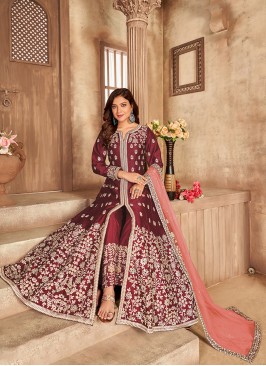 Maroon Color Art Silk Anarkali Gown