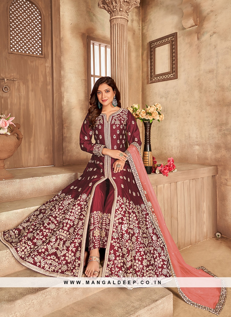 Buy Peach Art Silk Designer Gown | Appelle Fashion