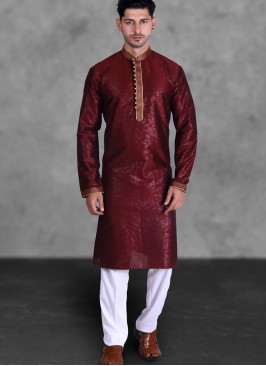 Maroon Color Art Silk Festival Wear Mens Kurta