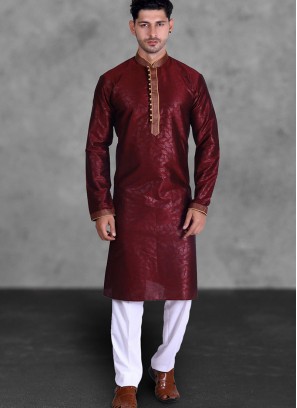 Maroon Color Art Silk Festival Wear Mens Kurta