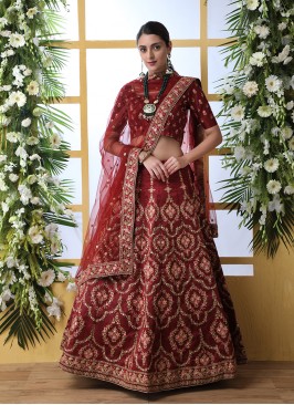 Maroon Color Art Silk Wedding Wear Lehenega