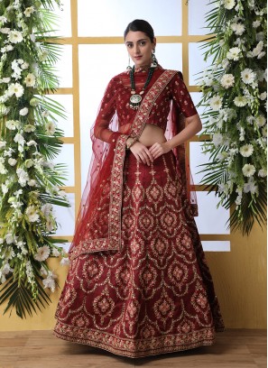 Maroon Color Art Silk Wedding Wear Lehenega