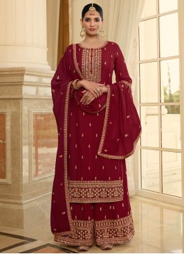 Maroon Color Chiffon Plazzo Suit