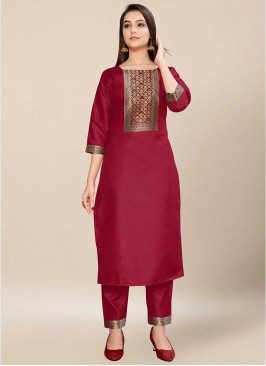 Maroon Color Cotton Jacquard Kurti Set