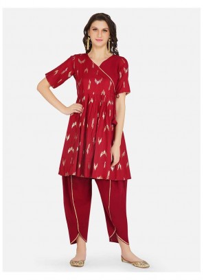 Maroon Color Cotton Kurti With Bottom