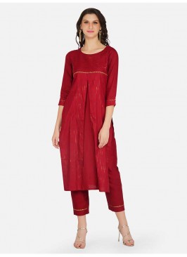 Maroon Color Cotton Kurti With Bottom