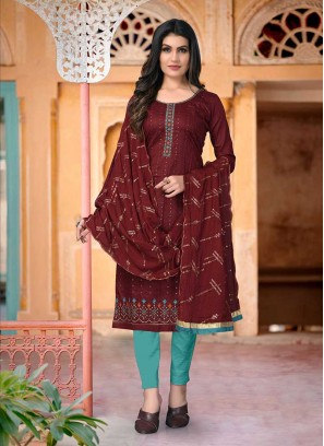 Maroon Color Cotton Unstitched Dress