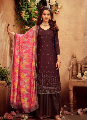 Maroon Color Embroidered Latest Dress