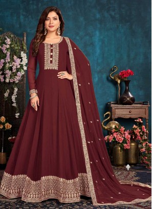 Maroon Color Georgette Embroidered Anarkali Suit