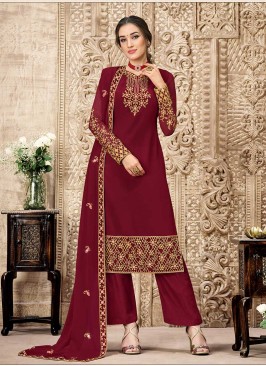 Maroon Color Georgette Embroidered Salwar Suit