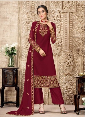 Maroon Color Georgette Embroidered Salwar Suit