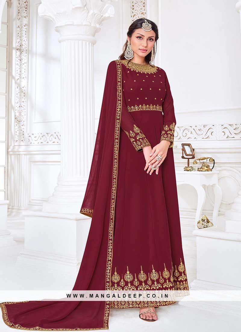 Maroon Color Georgette Embroidered Suit