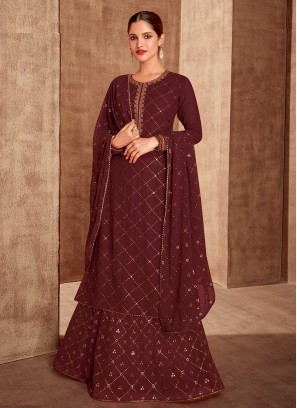 Maroon Color Georgette Embroidered Suit