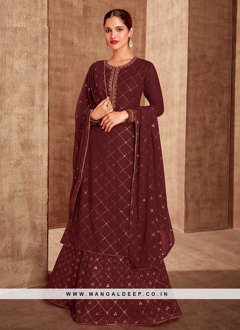 Maroon Color Georgette Embroidered Suit