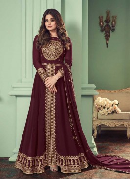 Maroon Color Georgette Floor Length Suit