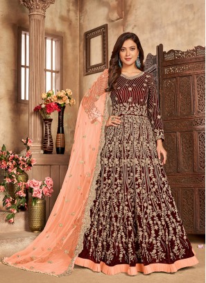 Maroon Color Georgette Floor Length Suit