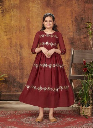 Maroon Color Georgette Kids Wear