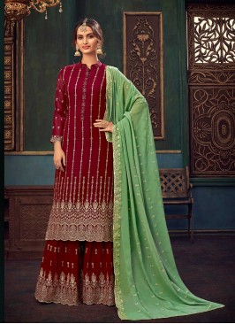 Maroon Color Georgette Ladies Palazzo Dress