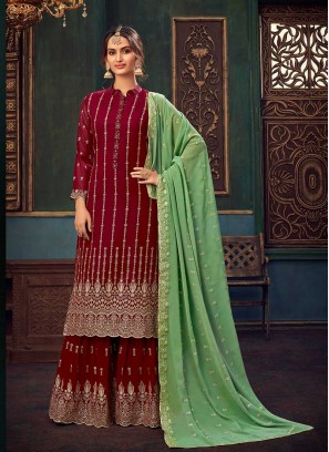 Maroon Color Georgette Ladies Palazzo Dress