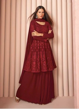 Maroon Color Georgette Palazzo Dress