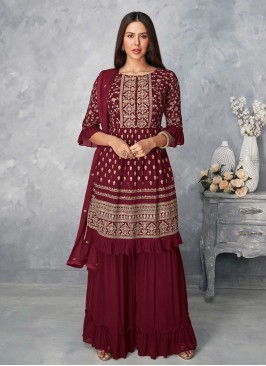 Maroon Color Georgette Plazzo Dress